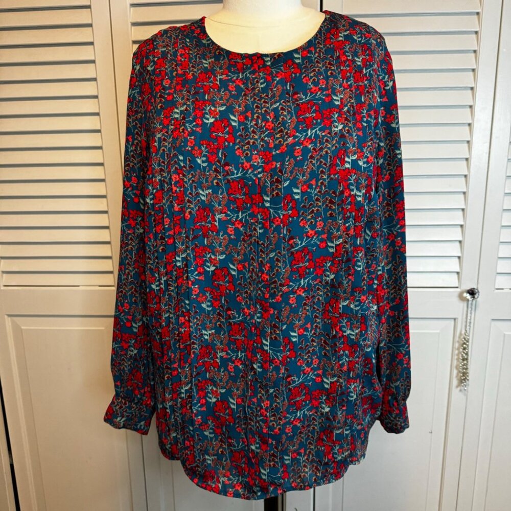 AVA & VIV PLUS SIZE 1X FLORAL PLEATED LINED COLORFUL BLOUSE